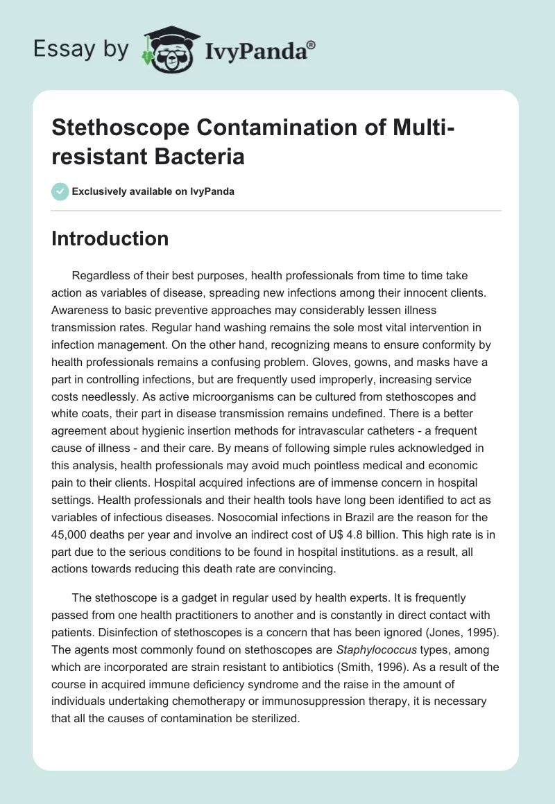 Stethoscope Contamination of Multi-resistant Bacteria. Page 1