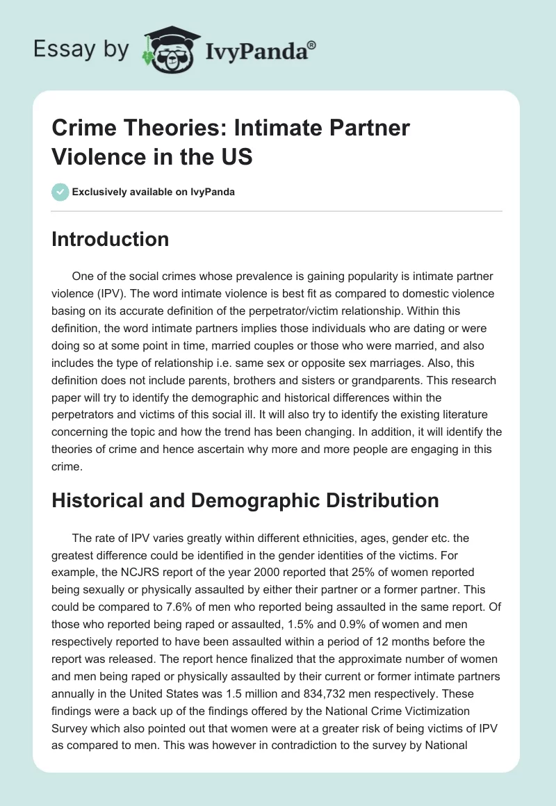 Crime Theories: Intimate Partner Violence in the US. Page 1