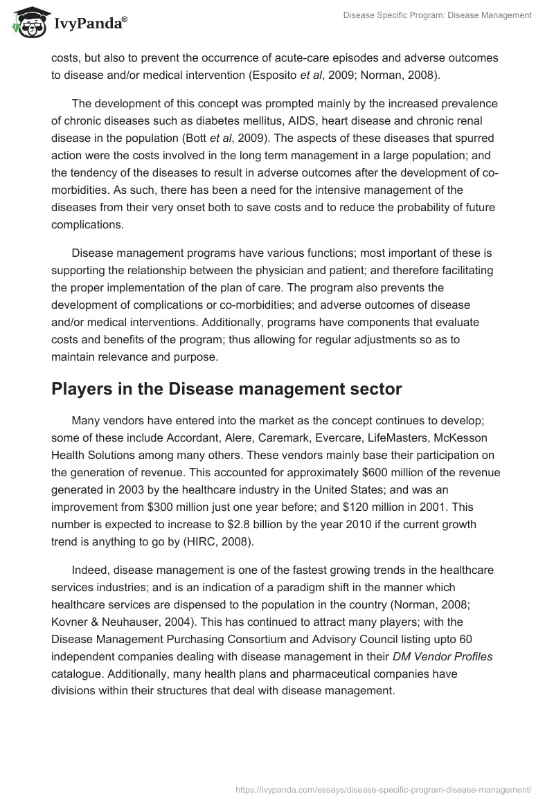 Disease Specific Program: Disease Management. Page 2