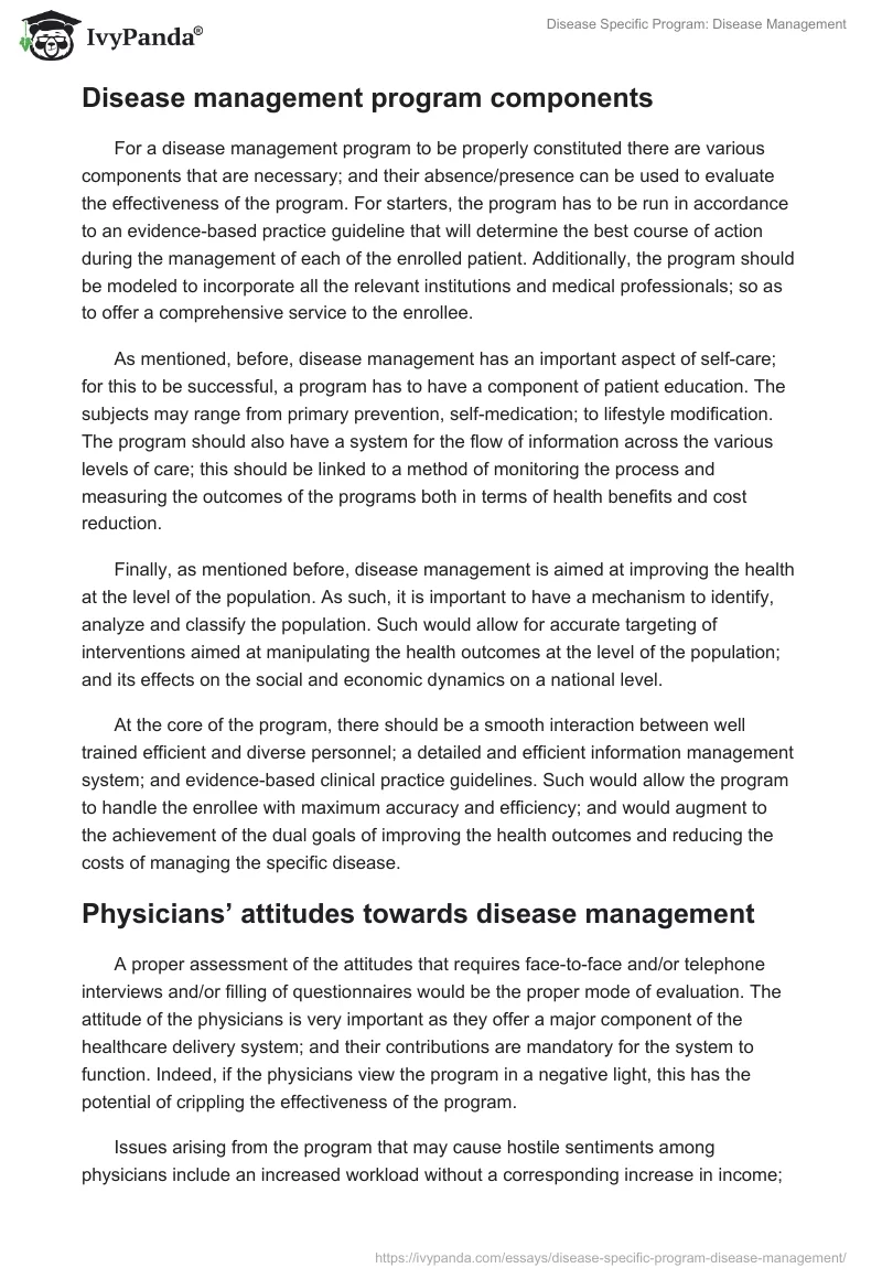 Disease Specific Program: Disease Management. Page 5