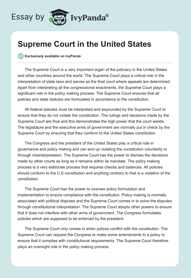 Supreme Court in the US 569 Words Essay Example