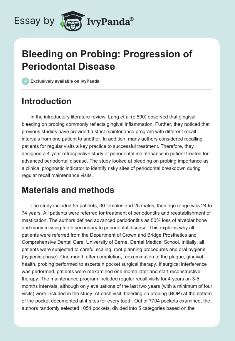 Bleeding on Probing: Progression of Periodontal Disease. Page 1