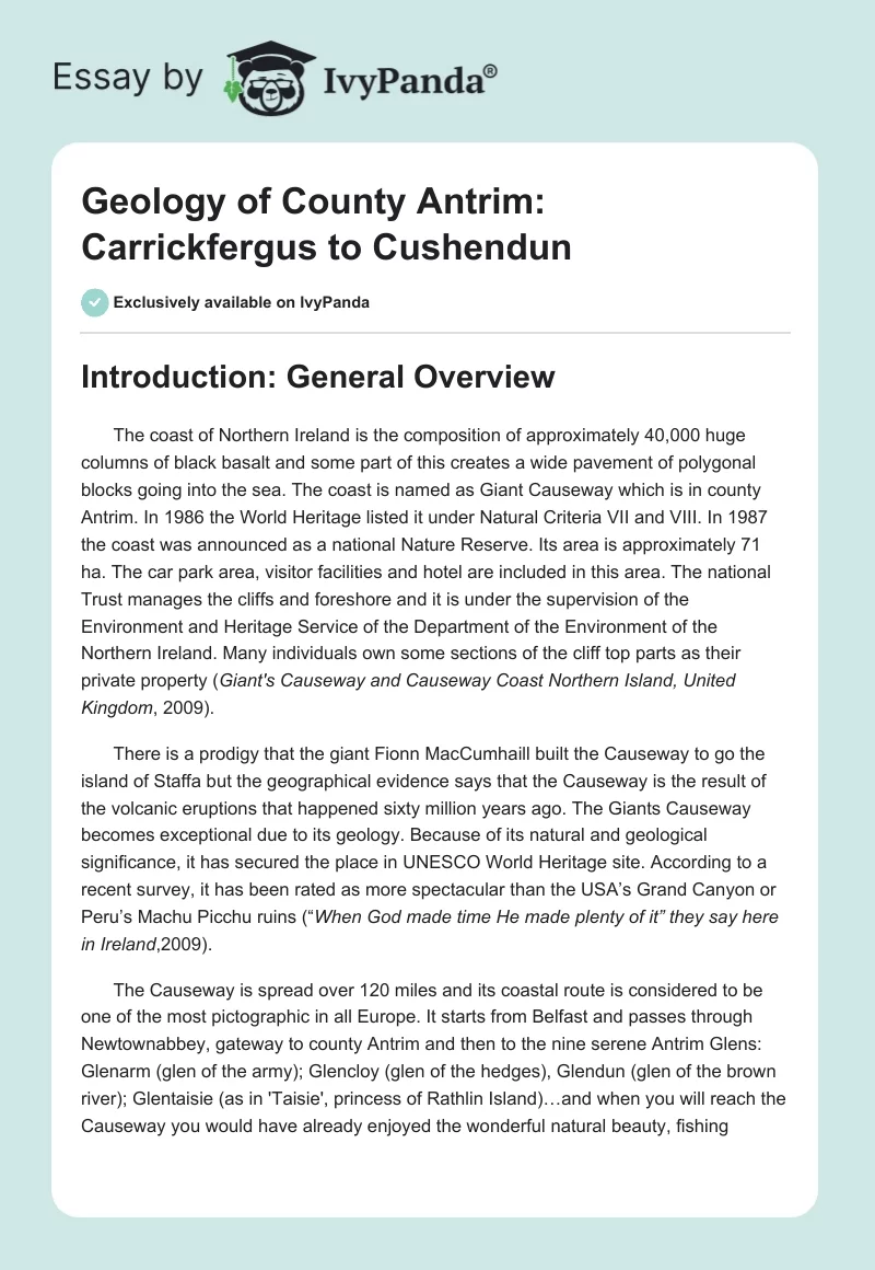 Geology of County Antrim: Carrickfergus to Cushendun. Page 1