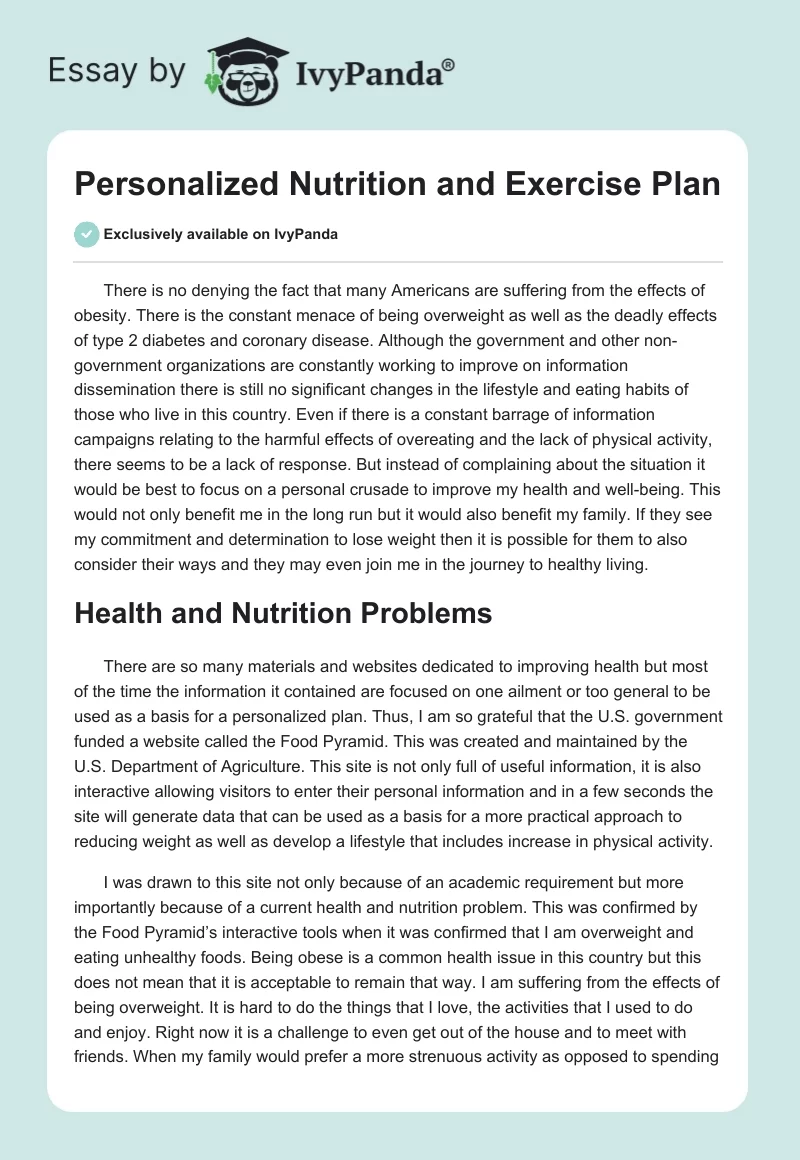Personalized Nutrition and Exercise Plan. Page 1