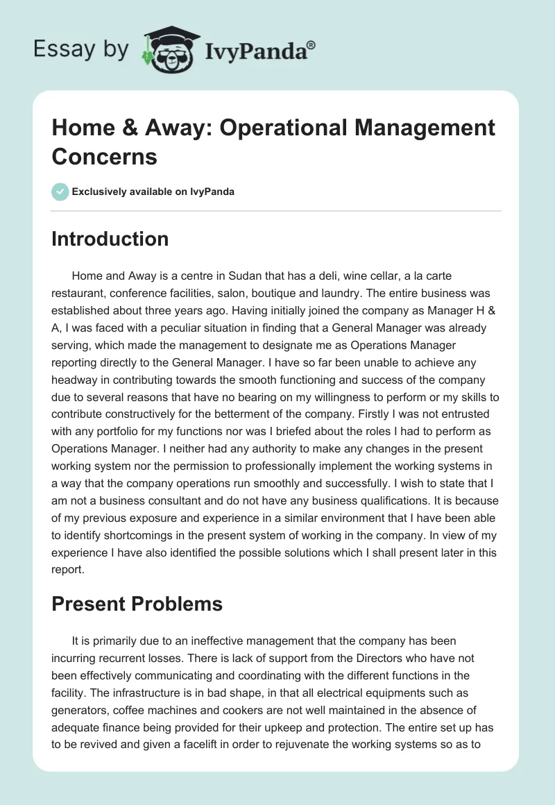 Home & Away: Operational Management Concerns. Page 1