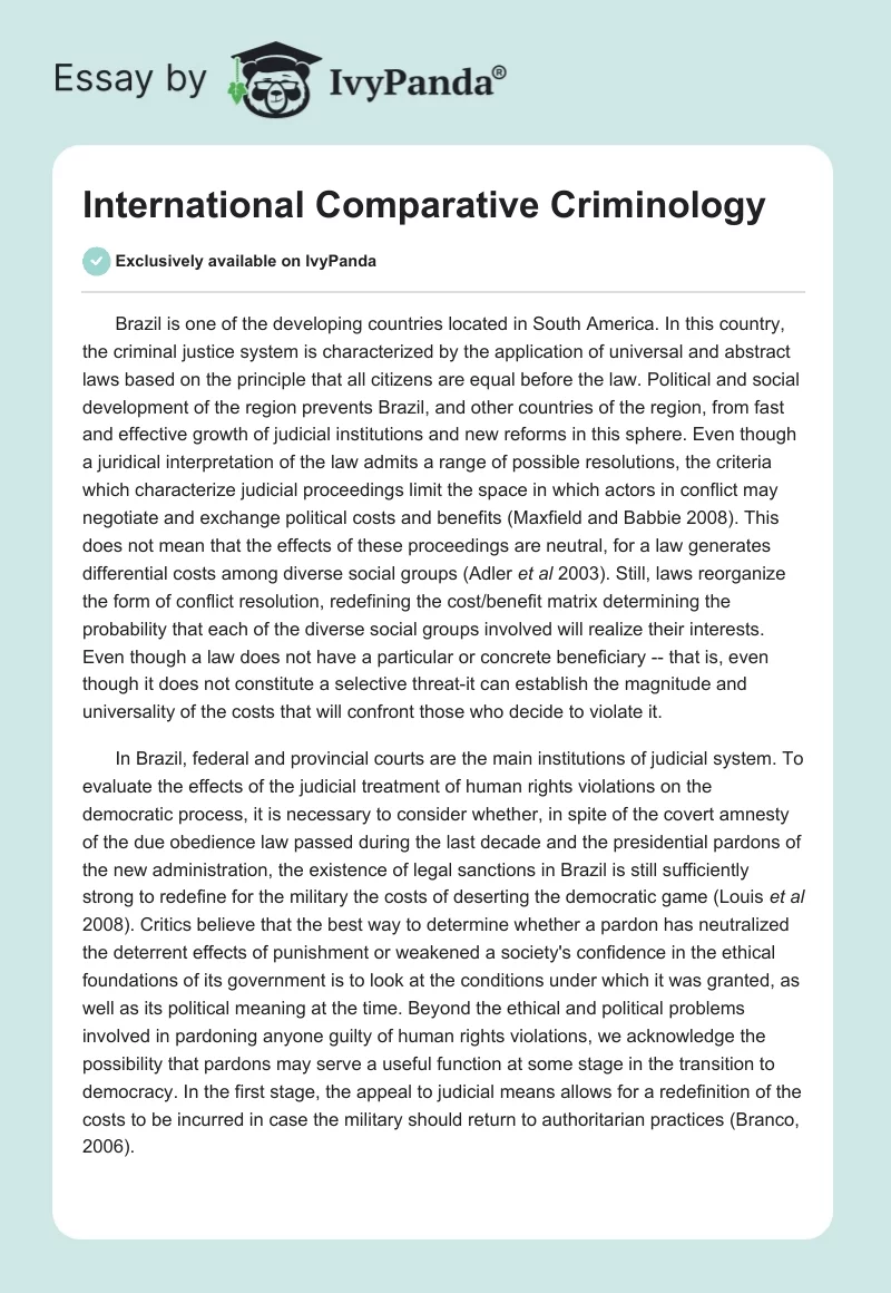 International Comparative Criminology. Page 1