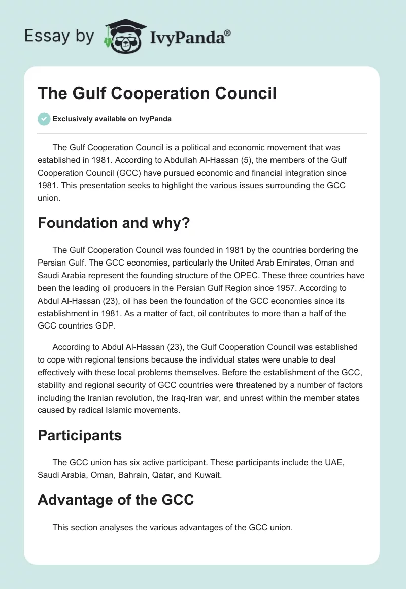 The Gulf Cooperation Council. Page 1