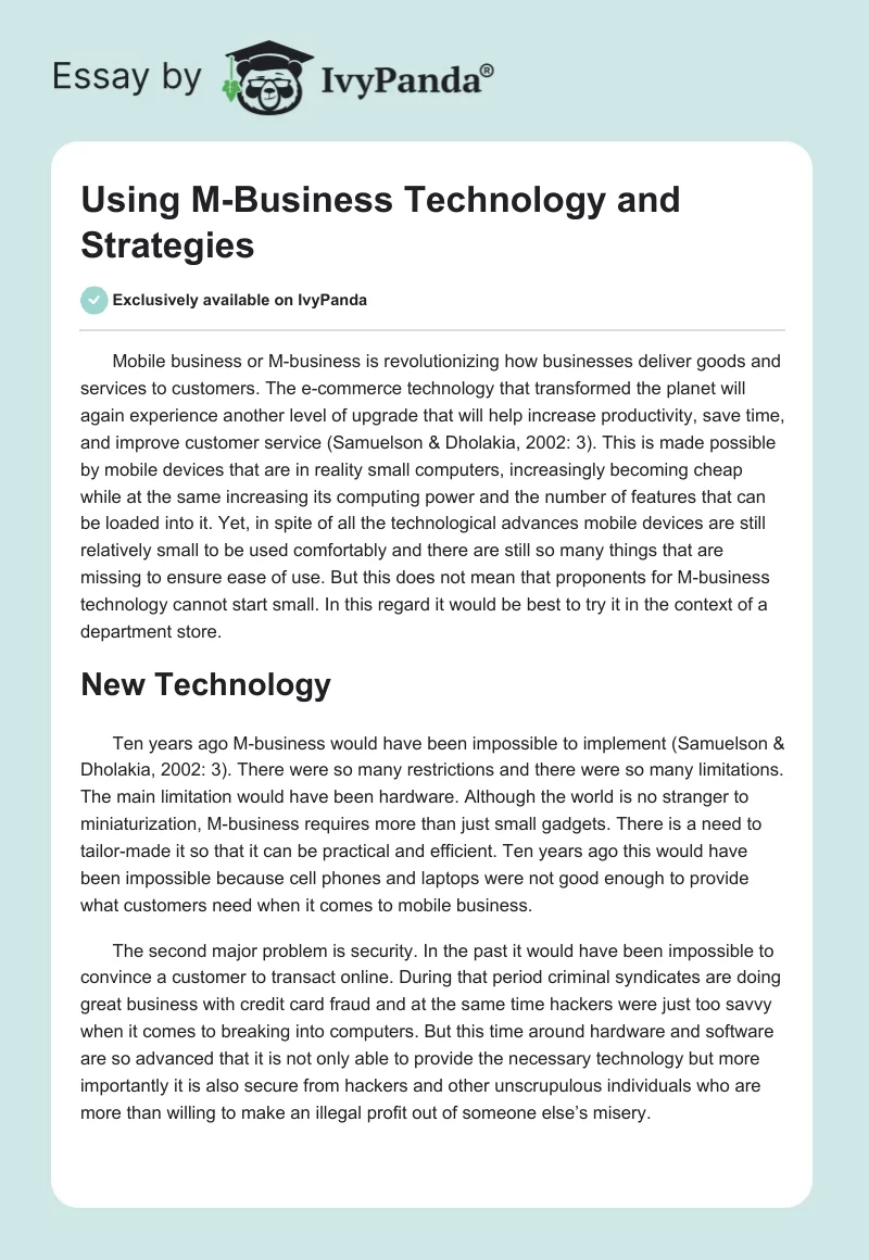 Using M-Business Technology and Strategies. Page 1