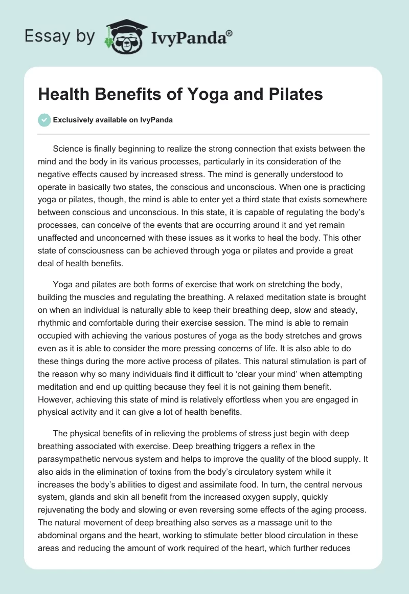 Health Benefits of Yoga and Pilates. Page 1