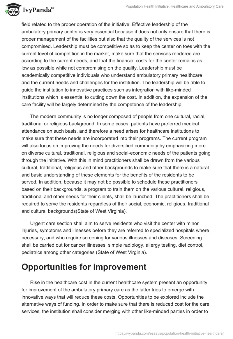 Population Health Initiative: Healthcare and Ambulatory Care. Page 3