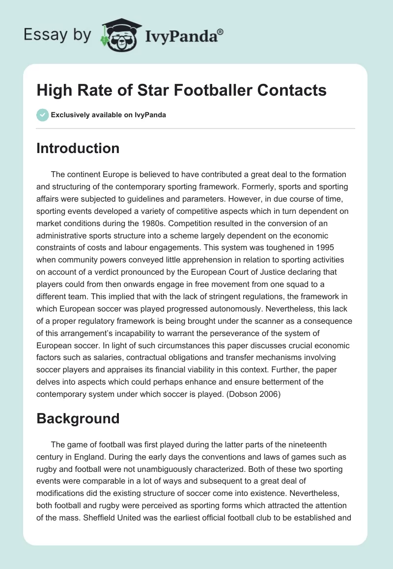 High Rate of Star Footballer Contacts. Page 1