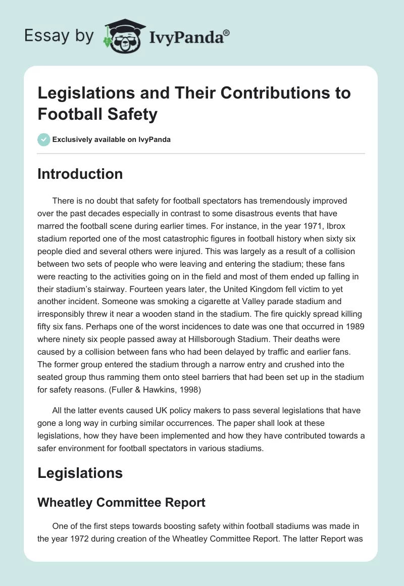 Legislations and Their Contributions to Football Safety. Page 1