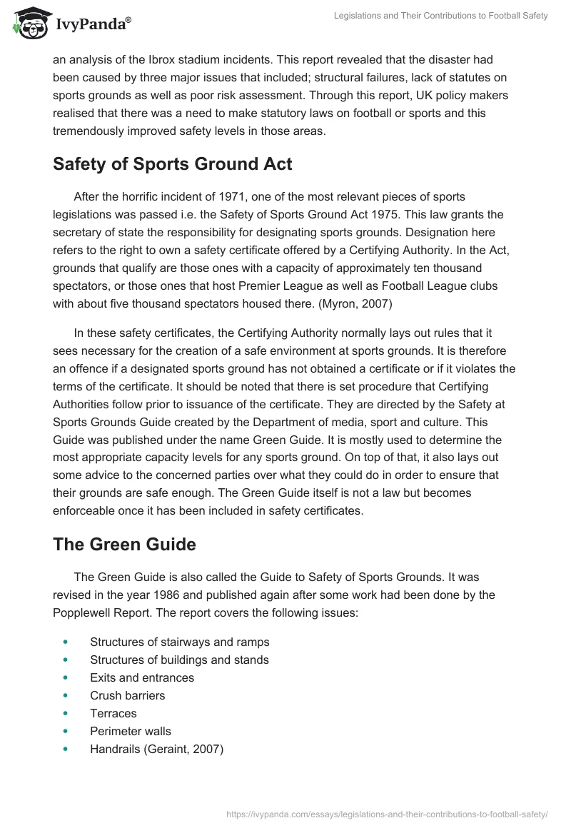 Legislations and Their Contributions to Football Safety. Page 2