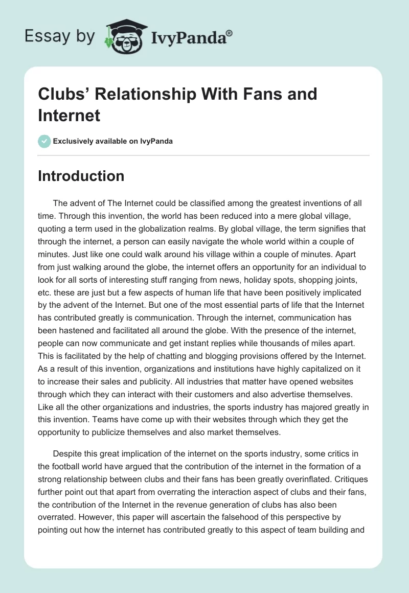Clubs’ Relationship With Fans and Internet. Page 1