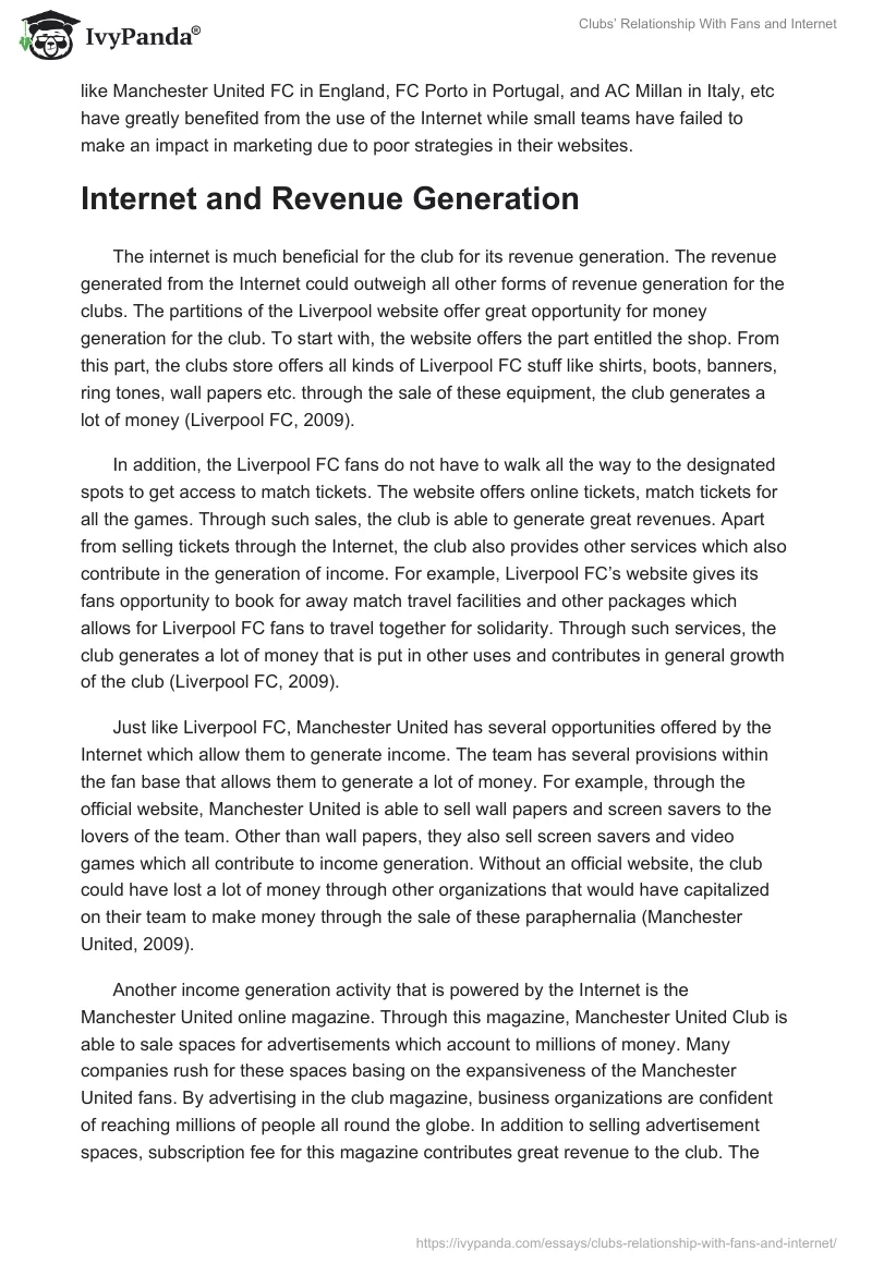 Clubs’ Relationship With Fans and Internet. Page 4