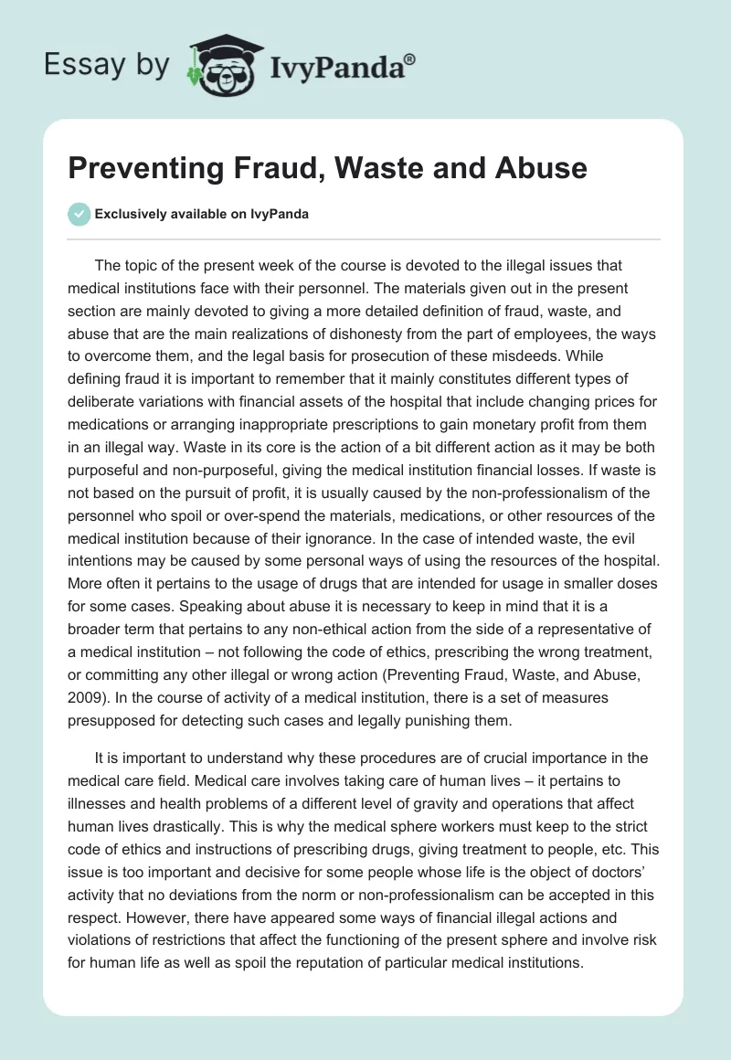 Preventing Fraud, Waste and Abuse. Page 1