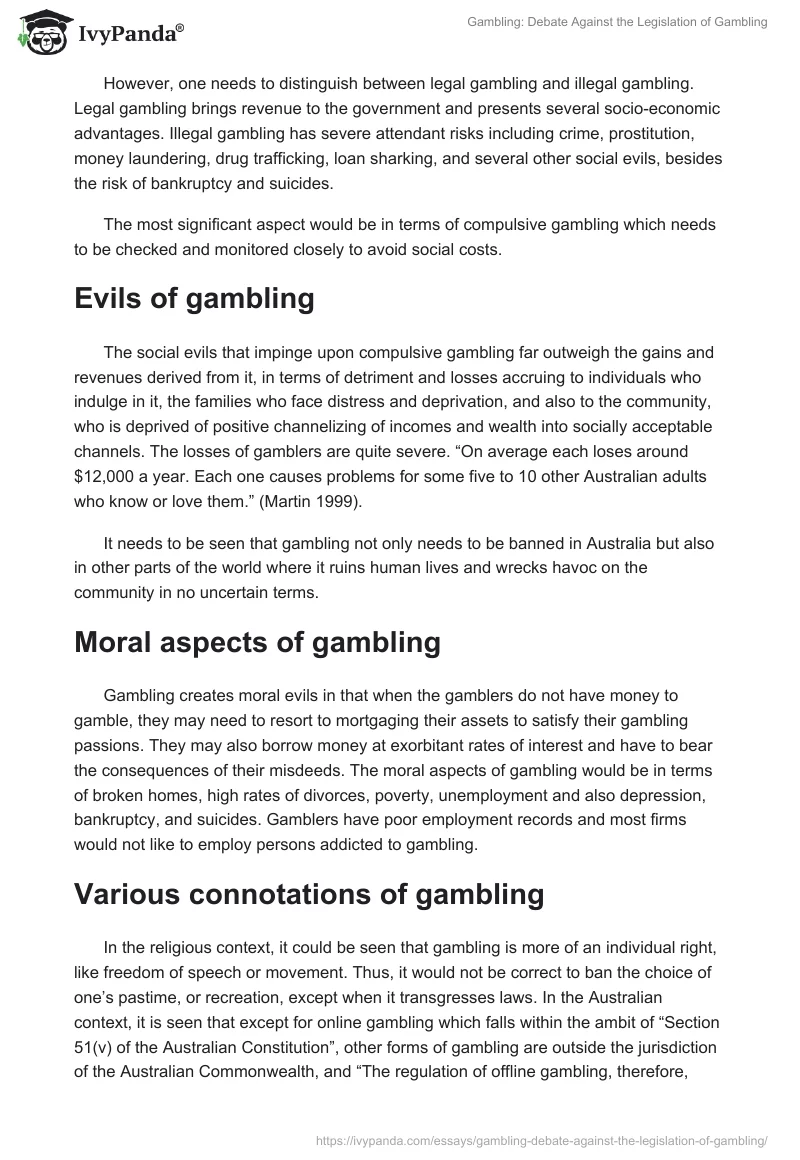 Gambling: Debate Against the Legislation of Gambling. Page 2