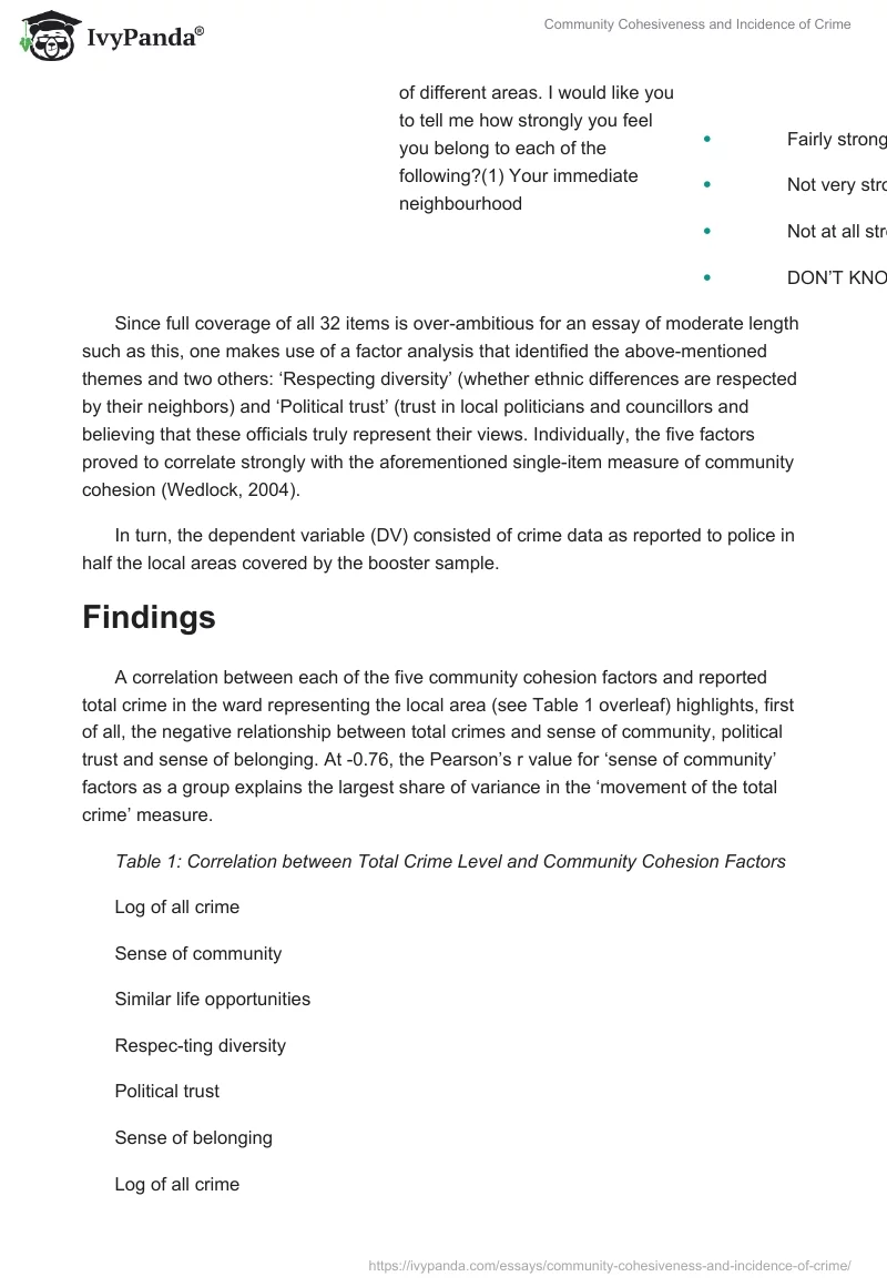Community Cohesiveness and Incidence of Crime. Page 5