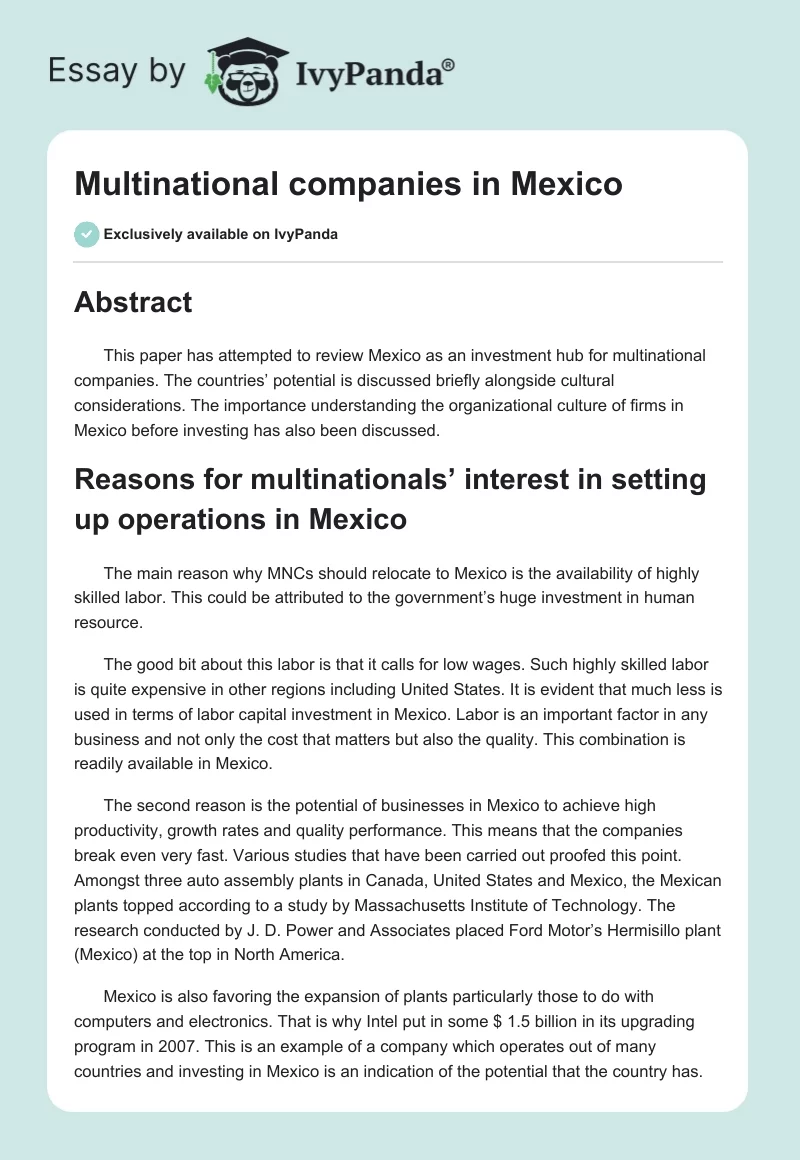 Multinational companies in Mexico. Page 1