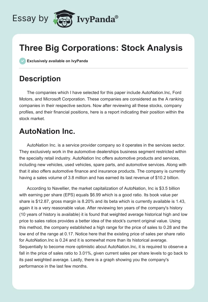 Three Big Corporations: Stock Analysis. Page 1