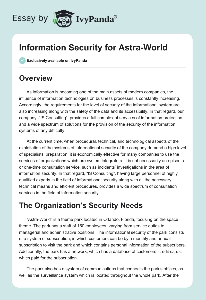 Information Security for "Astra-World". Page 1