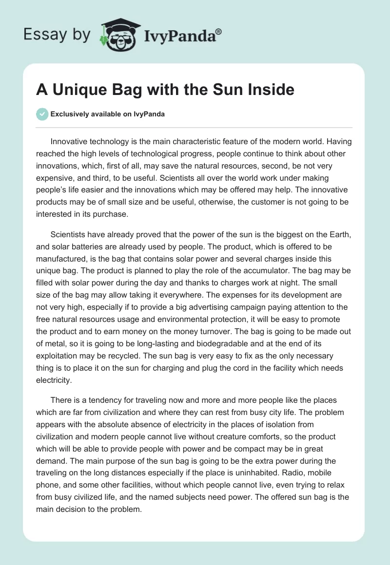 A Unique Bag with the Sun Inside. Page 1
