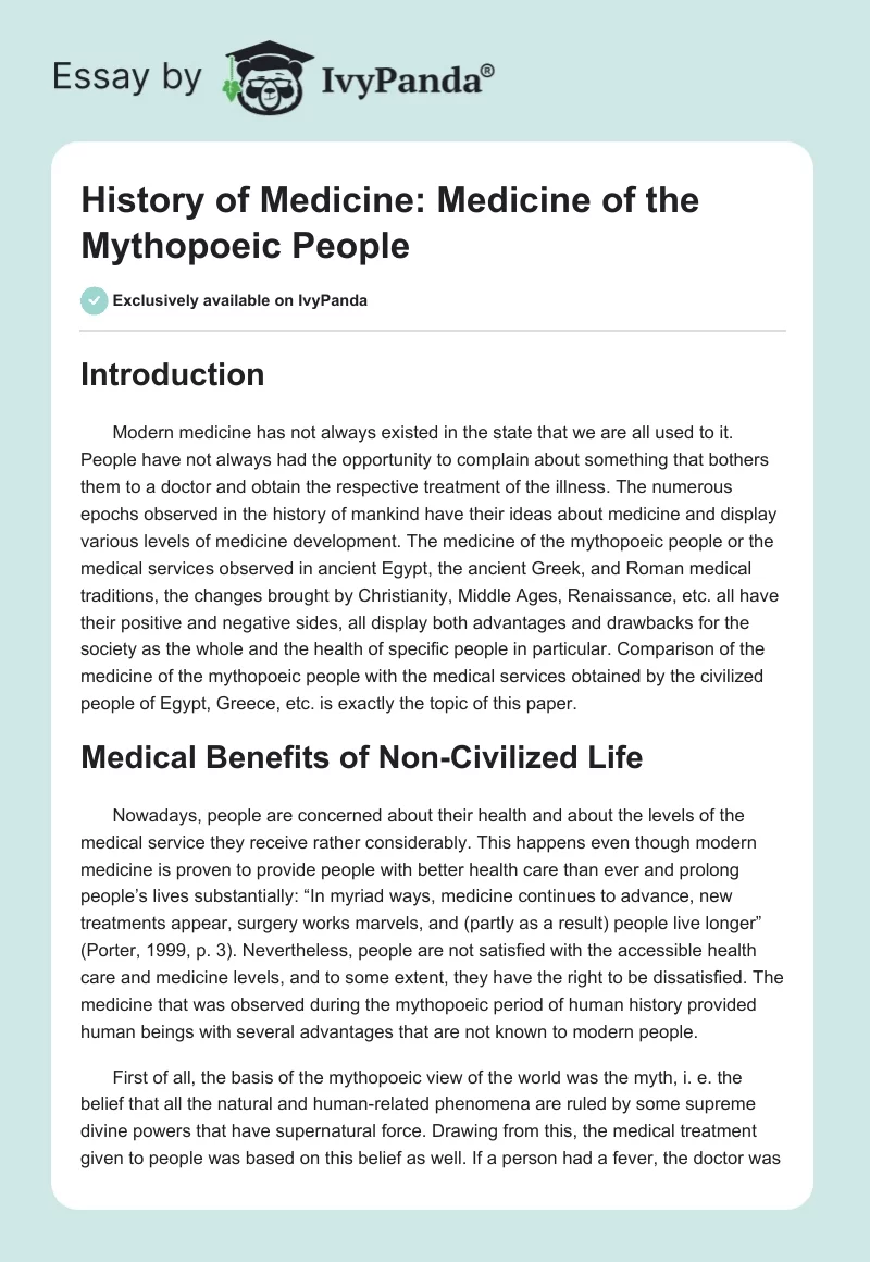 History of Medicine: Medicine of the Mythopoeic People. Page 1