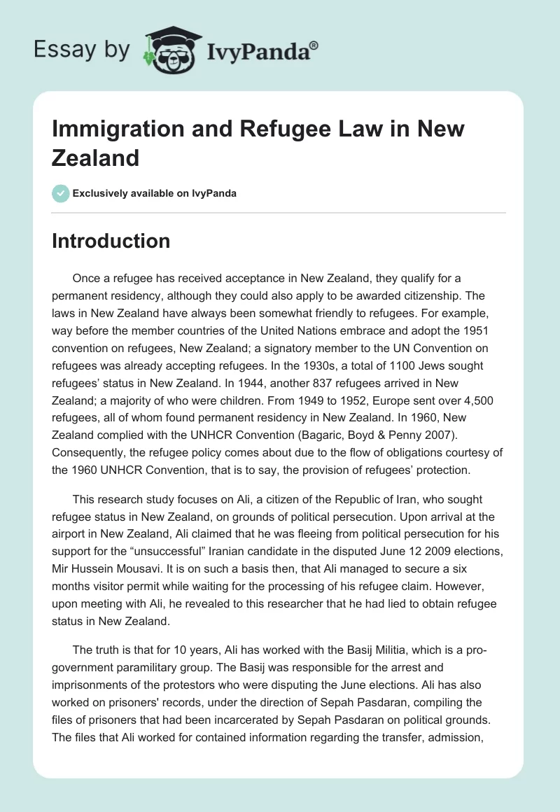 Immigration and Refugee Law in New Zealand. Page 1