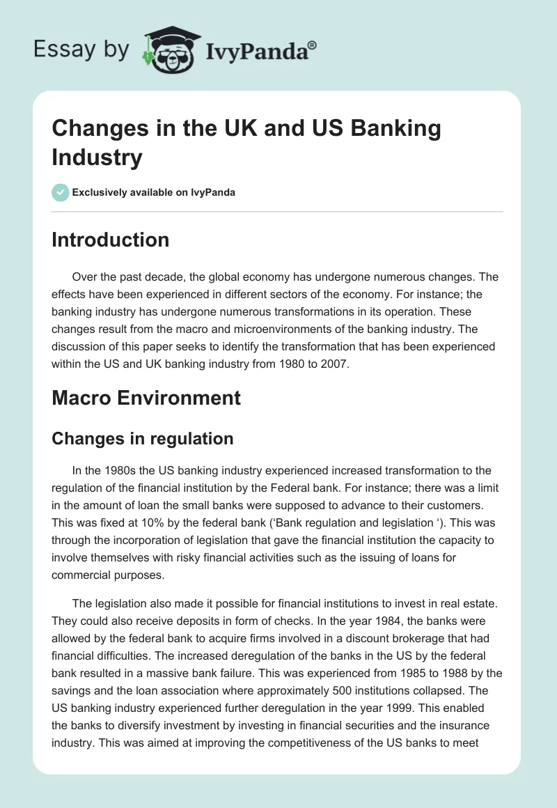 Changes in the UK and US Banking Industry. Page 1