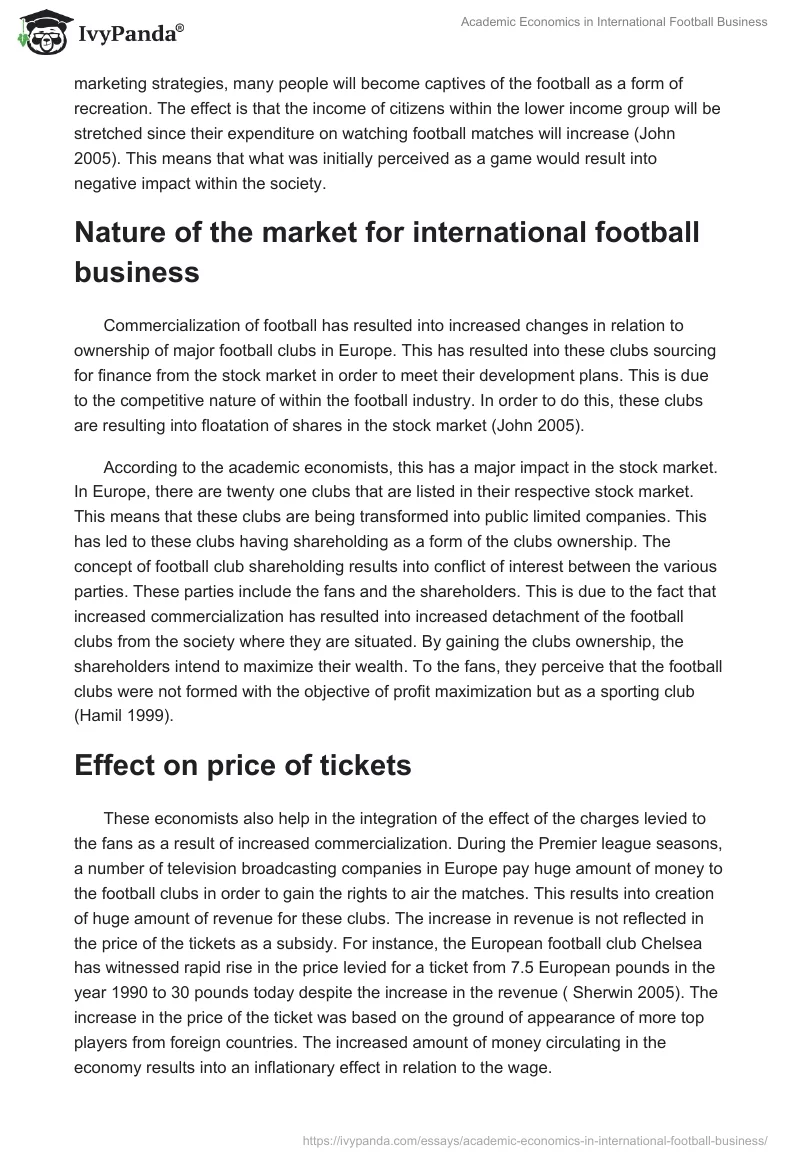 Academic Economics in International Football Business. Page 2