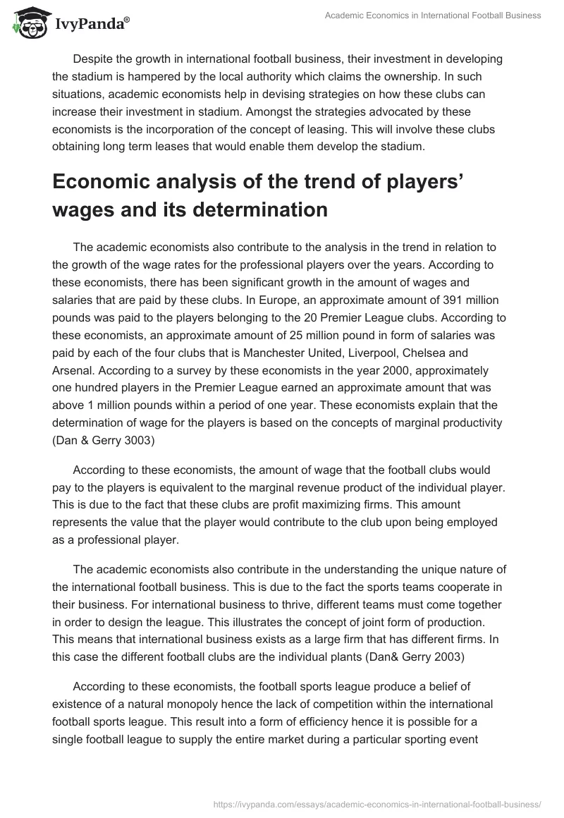 Academic Economics in International Football Business. Page 4