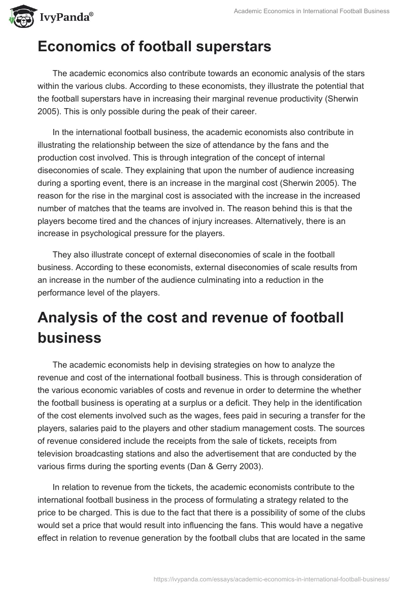 Academic Economics in International Football Business. Page 5