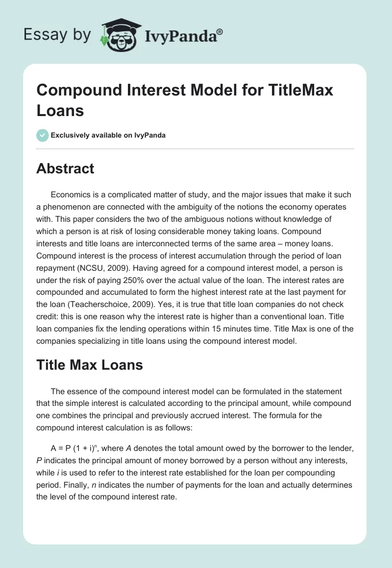 Compound Interest Model for TitleMax Loans. Page 1