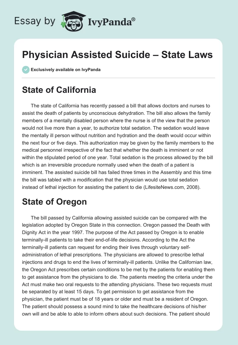 Physician Assisted Suicide – State Laws. Page 1