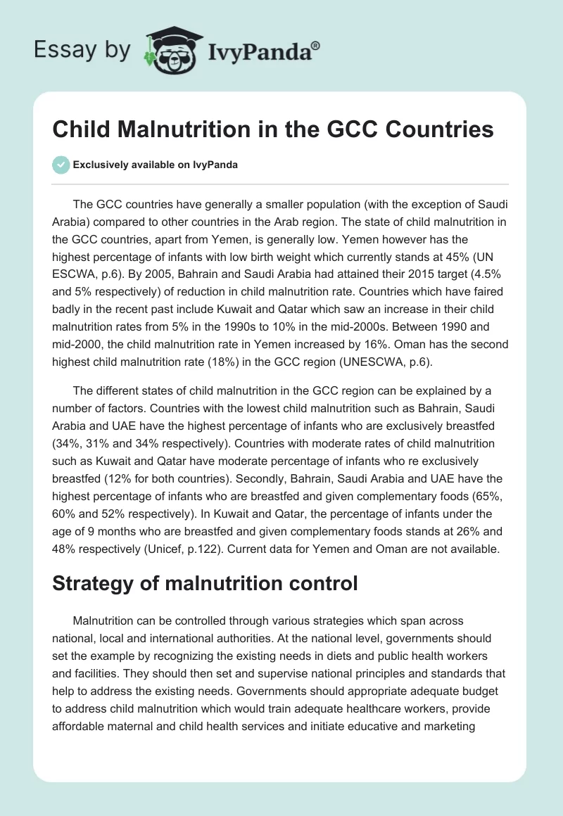 Child Malnutrition in the GCC Countries. Page 1