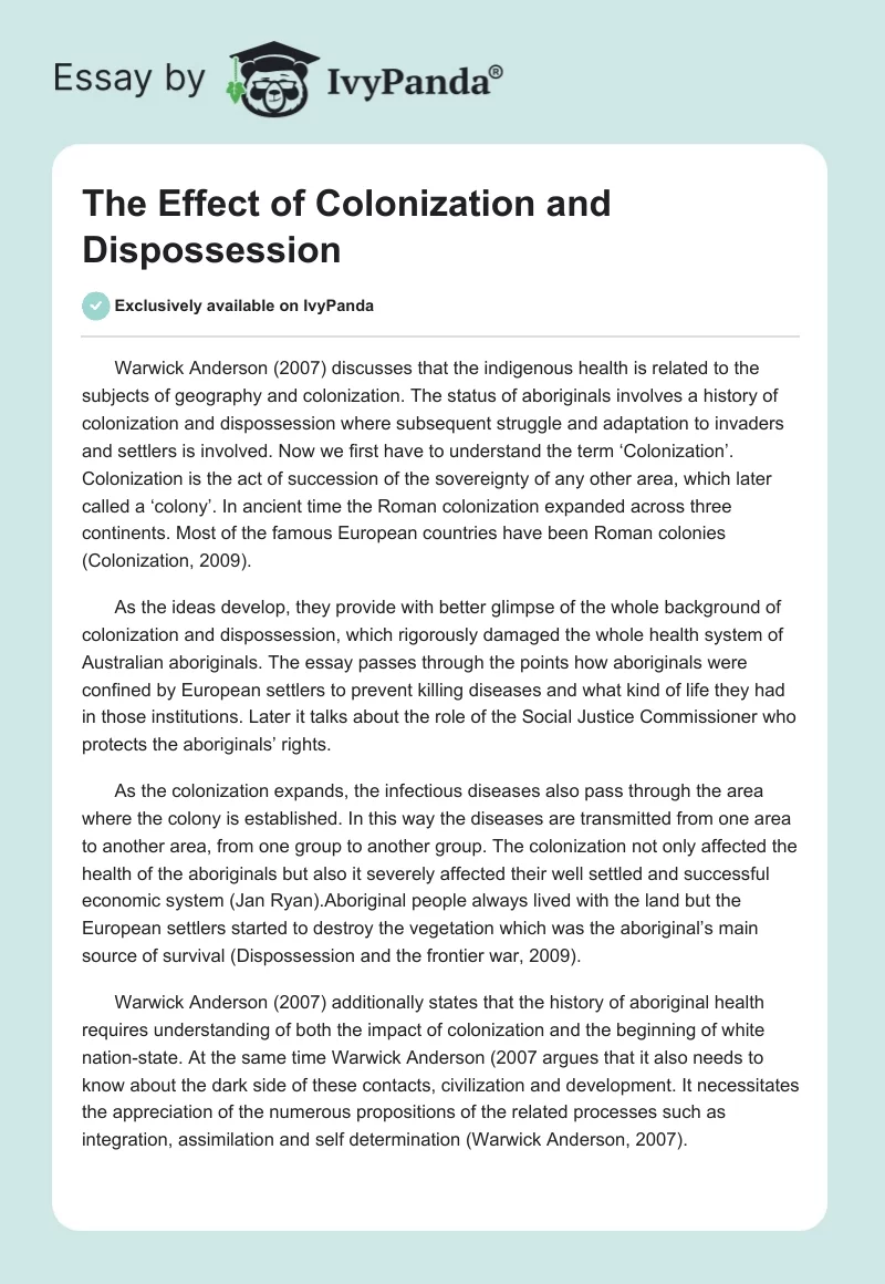The Effect of Colonization and Dispossession. Page 1