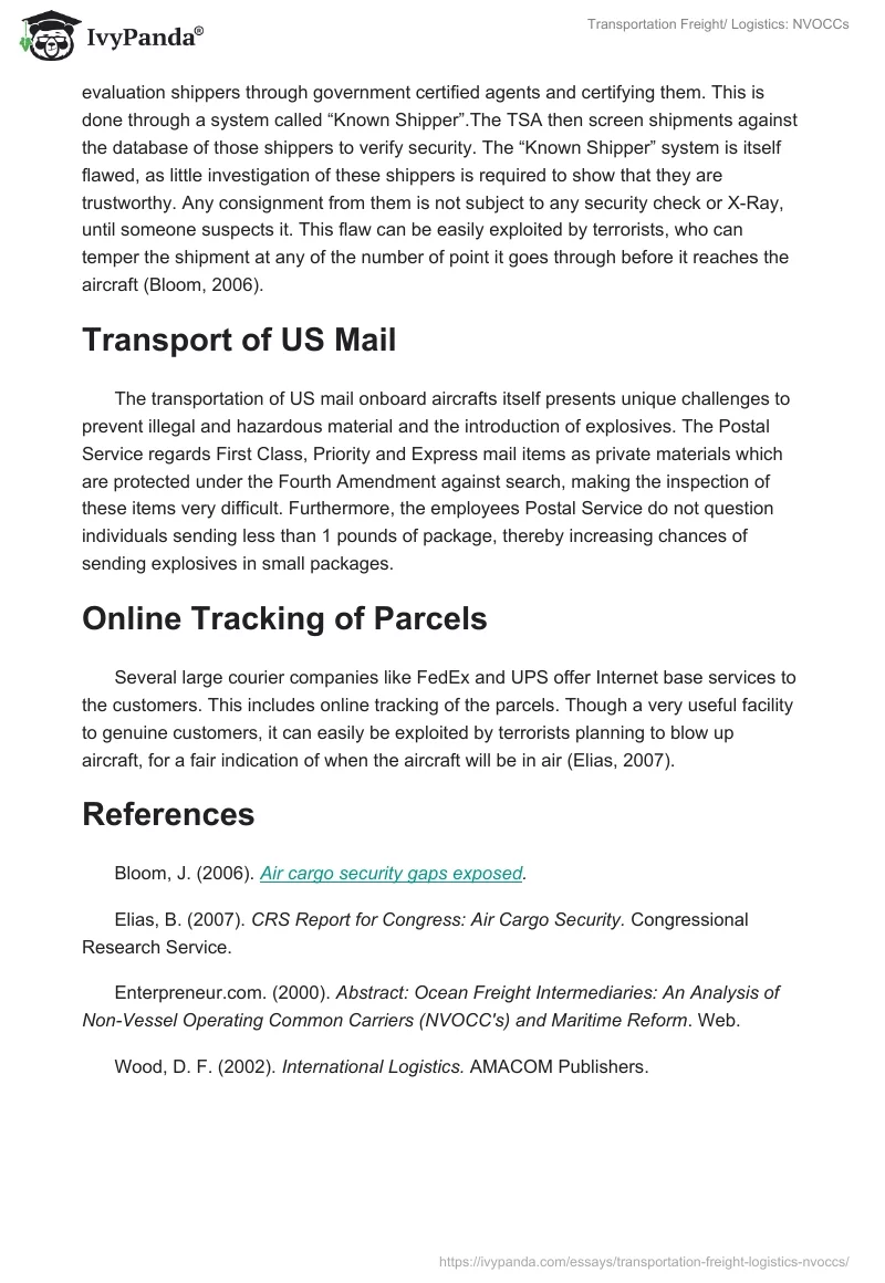 Transportation Freight/ Logistics: NVOCCs. Page 3