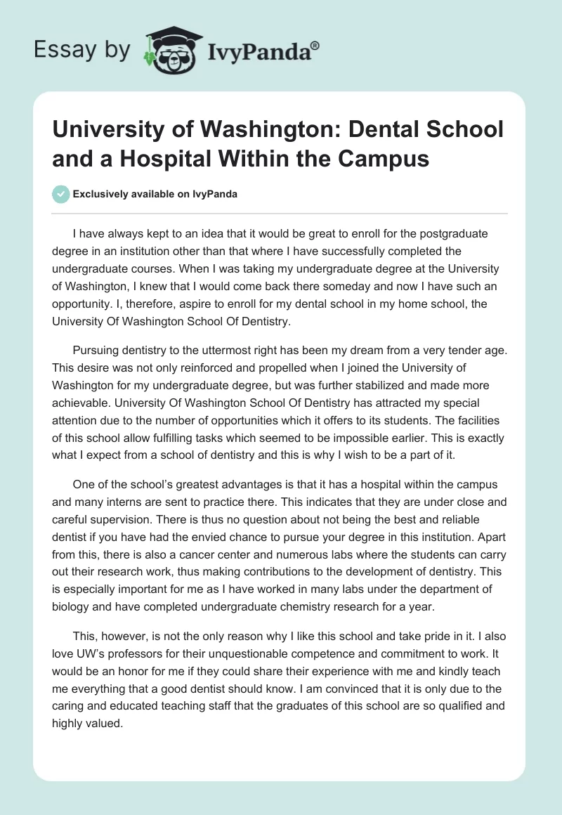 University of Washington: Dental School and a Hospital Within the Campus. Page 1