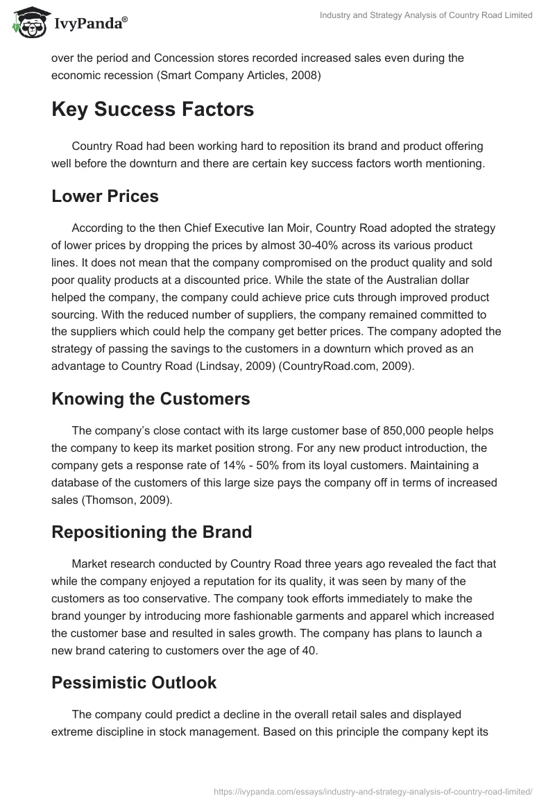 Industry and Strategy Analysis of Country Road Limited. Page 4