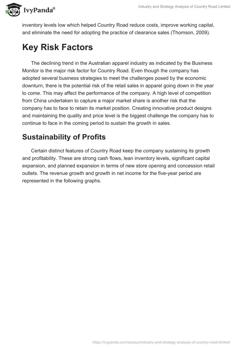 Industry and Strategy Analysis of Country Road Limited. Page 5