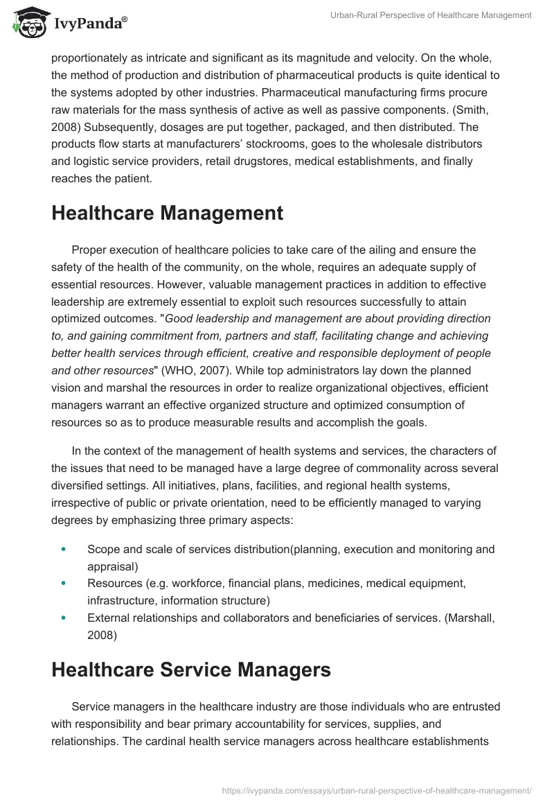 Urban-Rural Perspective of Healthcare Management. Page 2