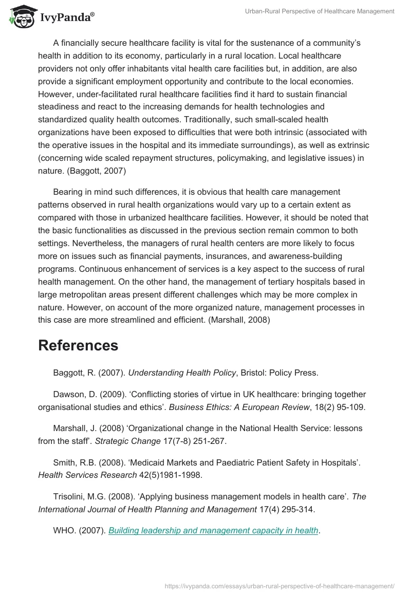 Urban-Rural Perspective of Healthcare Management. Page 5