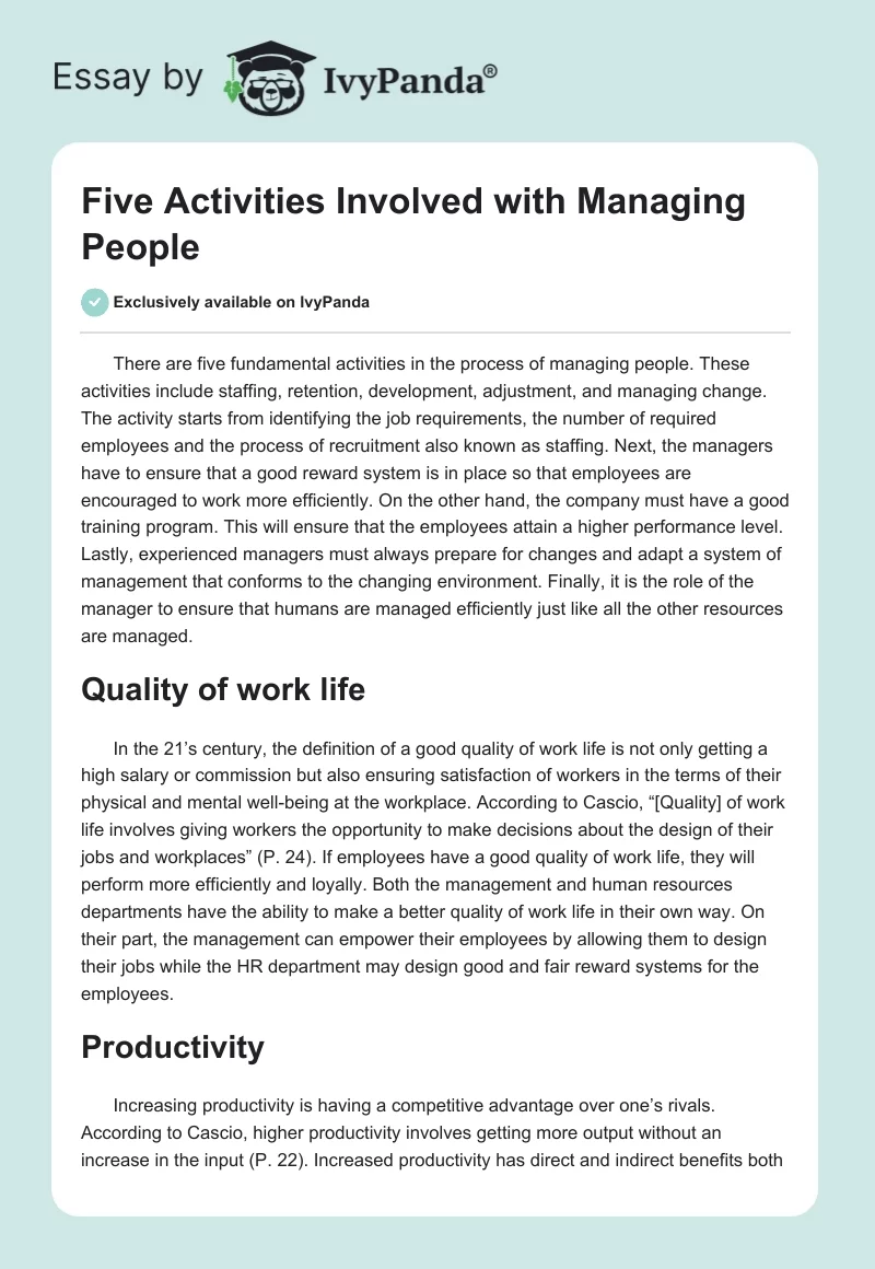 Five Activities Involved with Managing People. Page 1