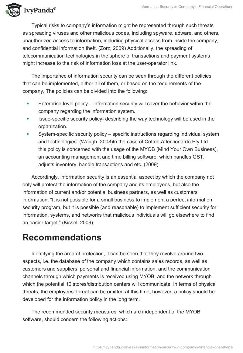 Information Security in Company’s Financial Operations. Page 2