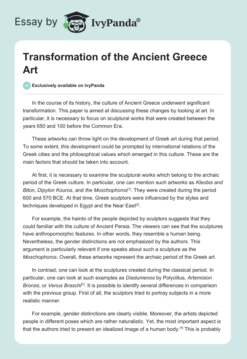 Transformation of the Ancient Greece Art. Page 1