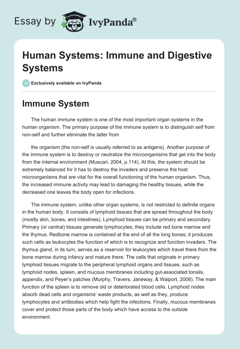 Human Systems: Immune and Digestive Systems. Page 1