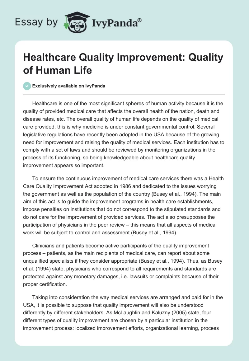 Healthcare Quality Improvement: Quality of Human Life. Page 1