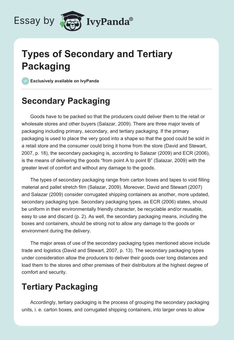 Types of Secondary and Tertiary Packaging. Page 1