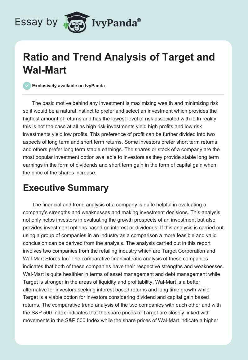 Ratio and Trend Analysis of Target and Wal-Mart. Page 1