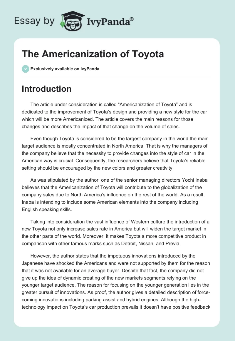 The Americanization of Toyota. Page 1